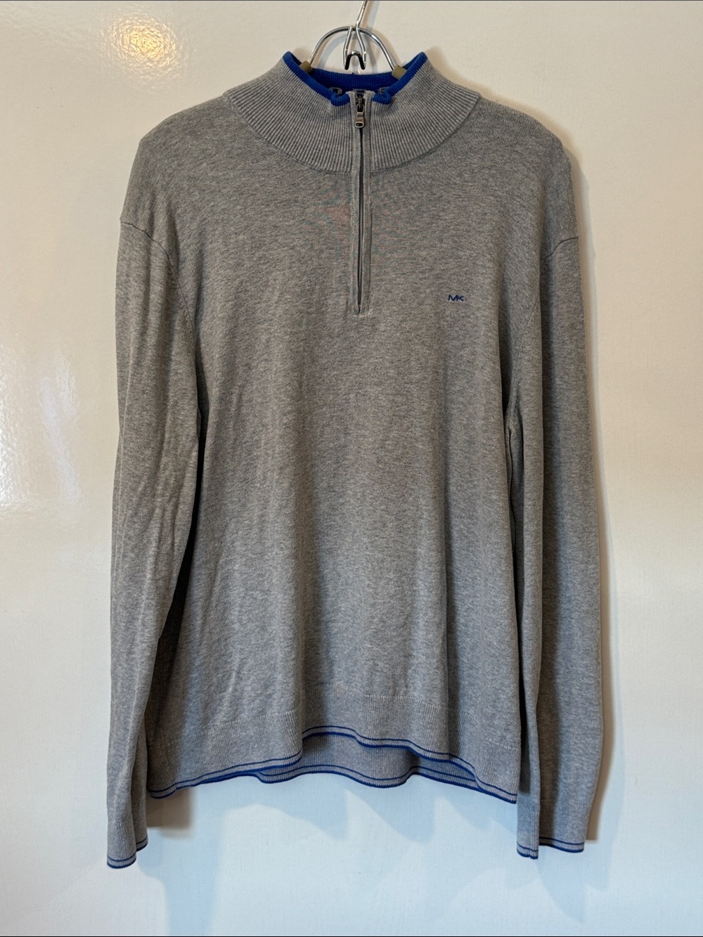 Michael Kors Men's Gray Half-Zip Sweater with Blue Trim